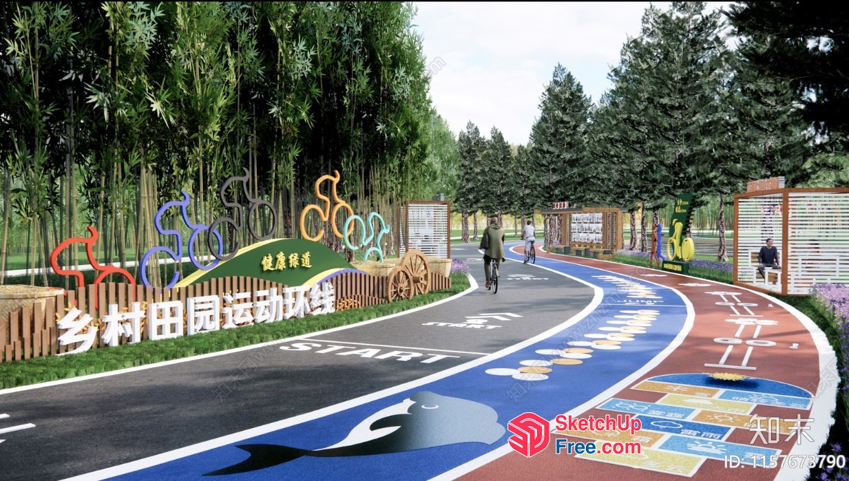 Colorful Outdoor Pathway With Playful Art Installations 3D SketchUp File