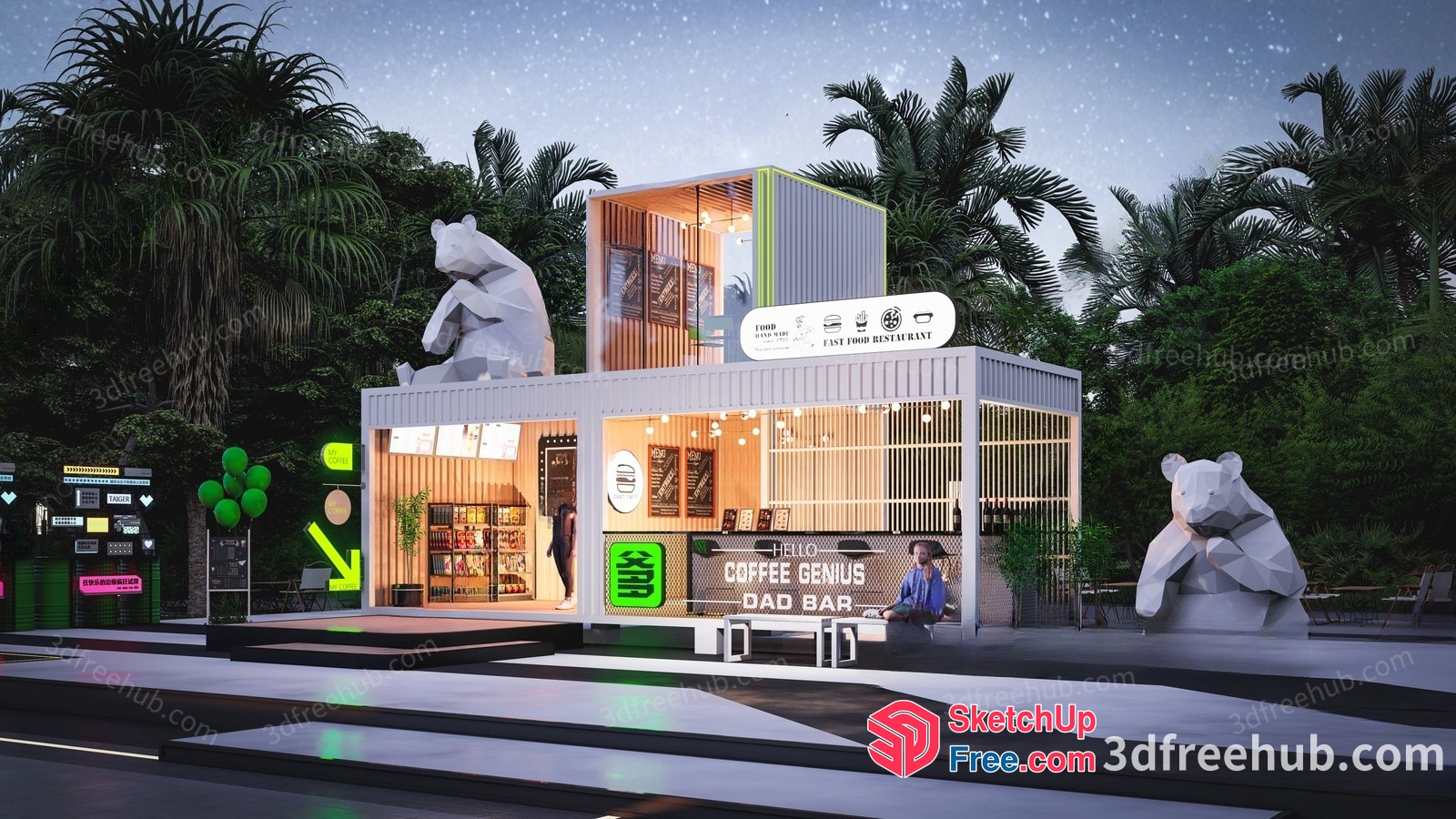 Coffee Shop With Unique Design Elements 3D SketchUp File