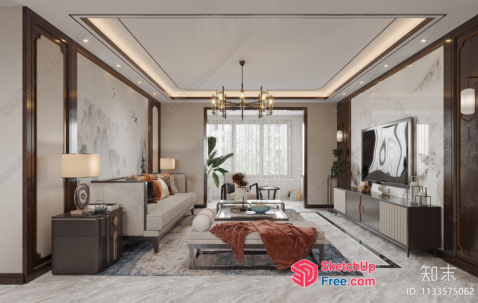 Elegant Modern Living Room With Neutral Color Scheme 3D SketchUp File