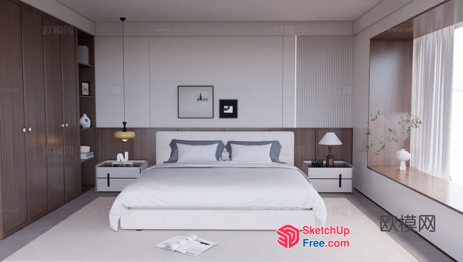 Minimalist White Bed Room Interior 3D SketchUp File