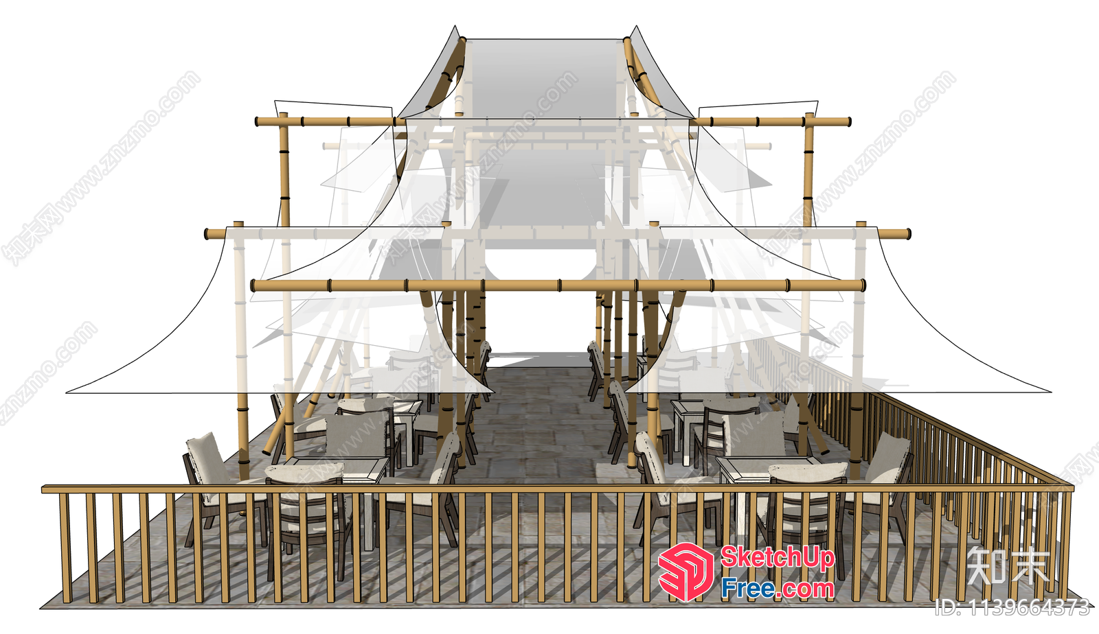 Outdoor Dining Space With Glass And Bamboo Decor 3D SketchUp File