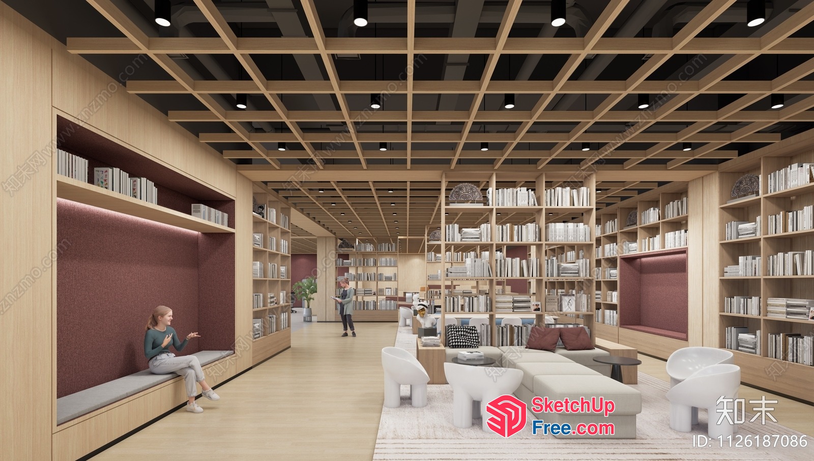 Modern Library Interior With Cozy Seating Area 3D SketchUp File