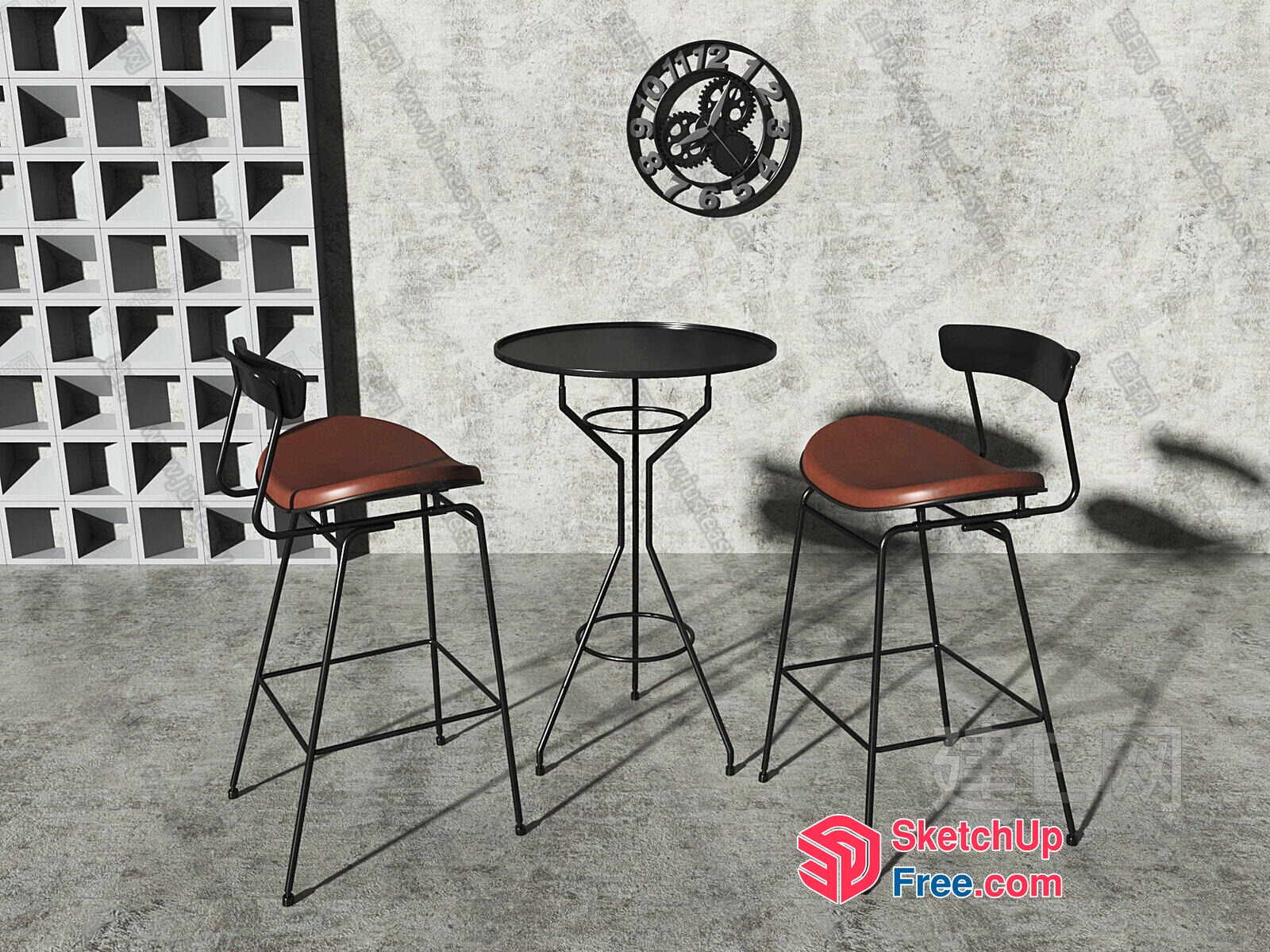 Industrial Style Furniture Set With Bar Stools And Table 3D SketchUp File