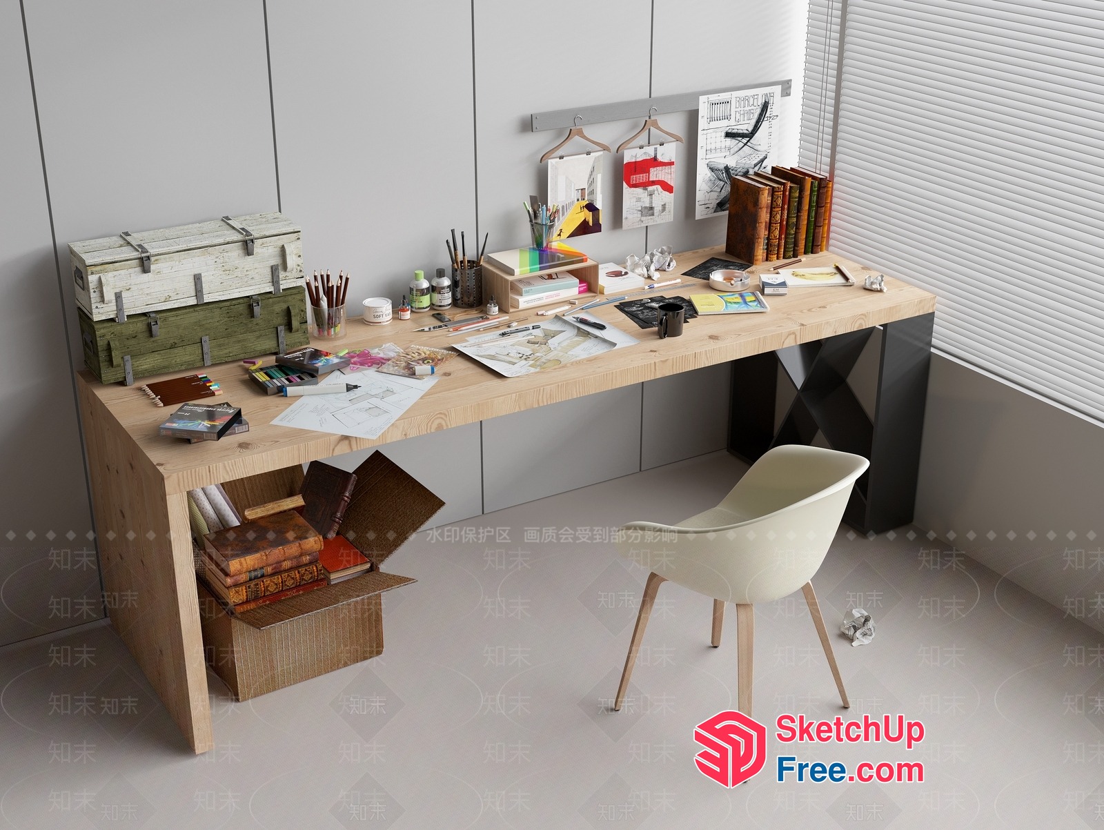 Minimalist Scandinavian Style Desk And Chair Interior 3D SketchUp File