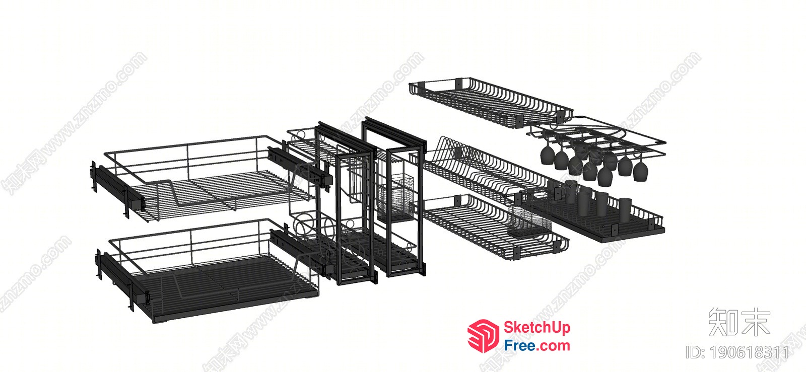 3D Rendered Black Metal Kitchen Storage And Shelving Unit 3D SketchUp File