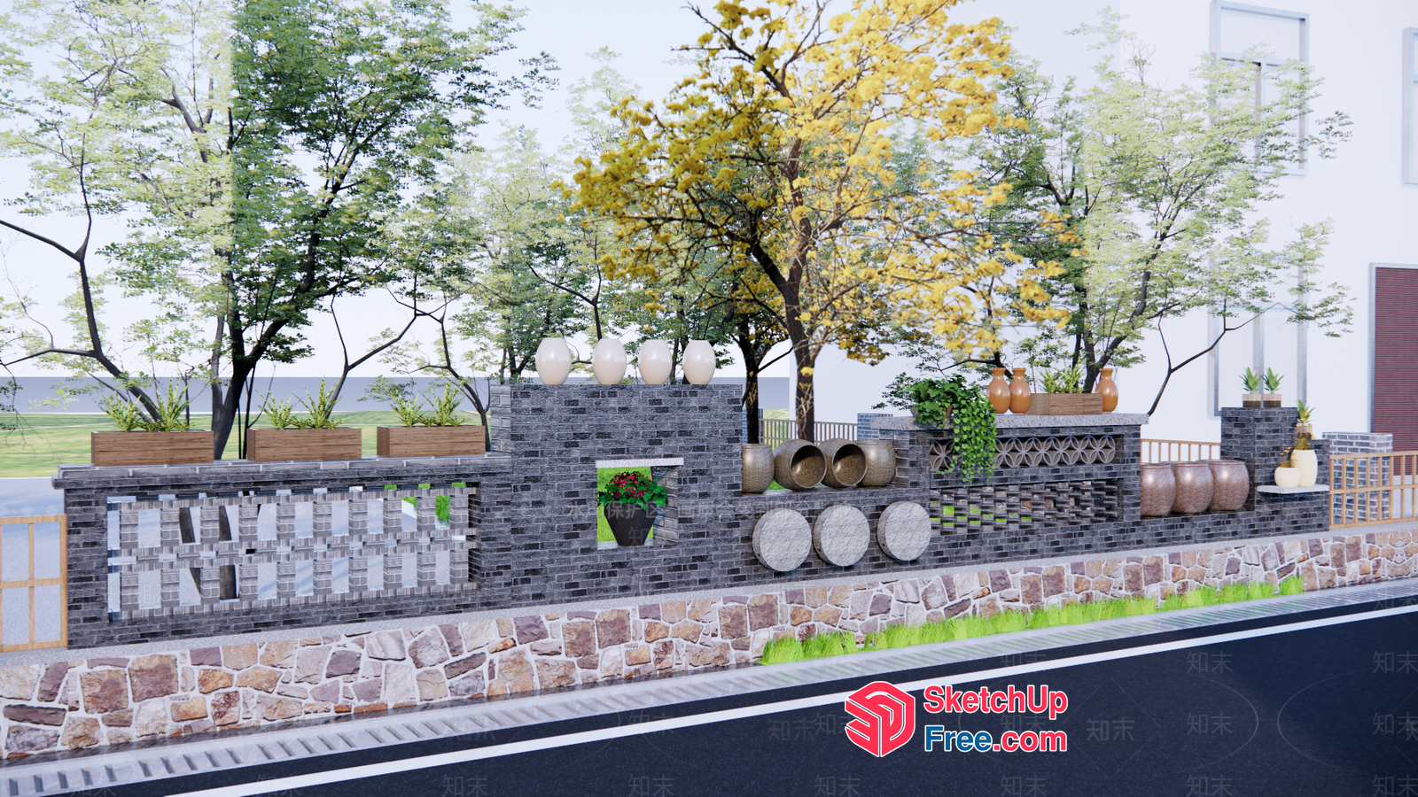 Outdoor Decorative Wall 3D SketchUp File