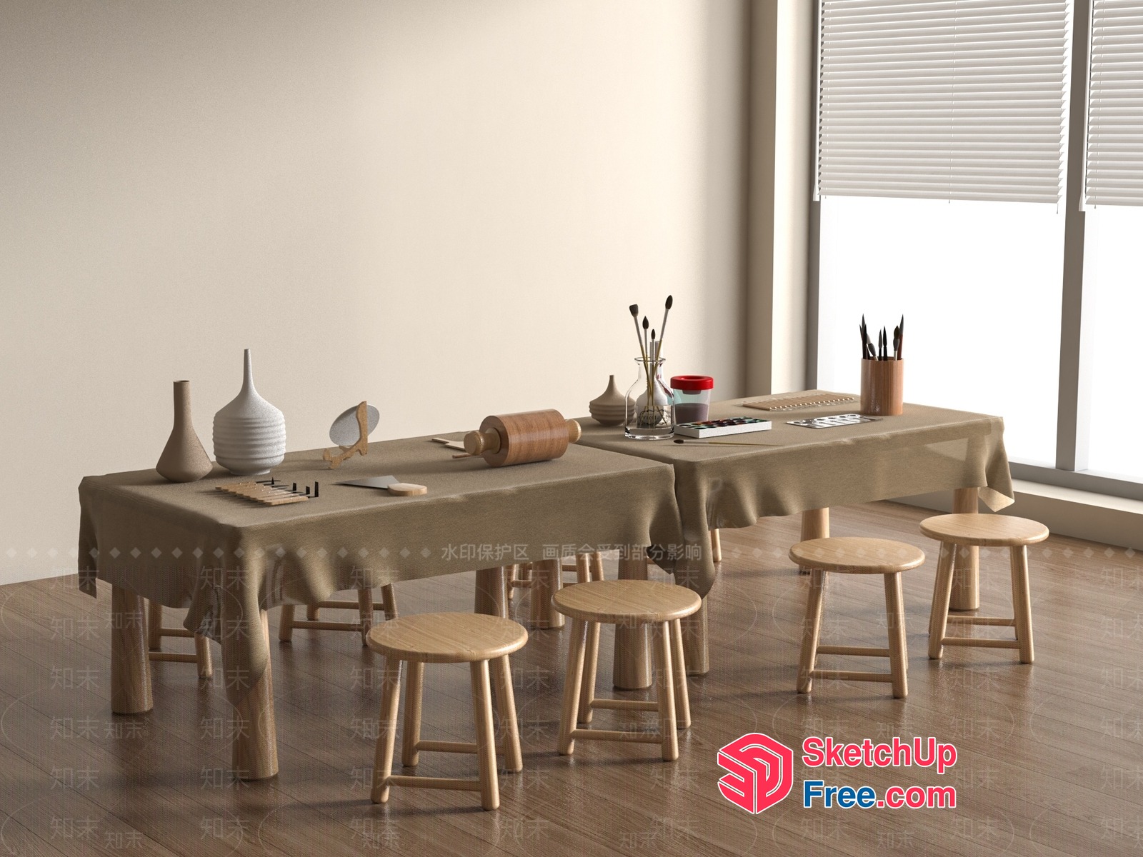 Simple Wooden Furniture And Decor In A Neutral Color Scheme 3D SketchUp File