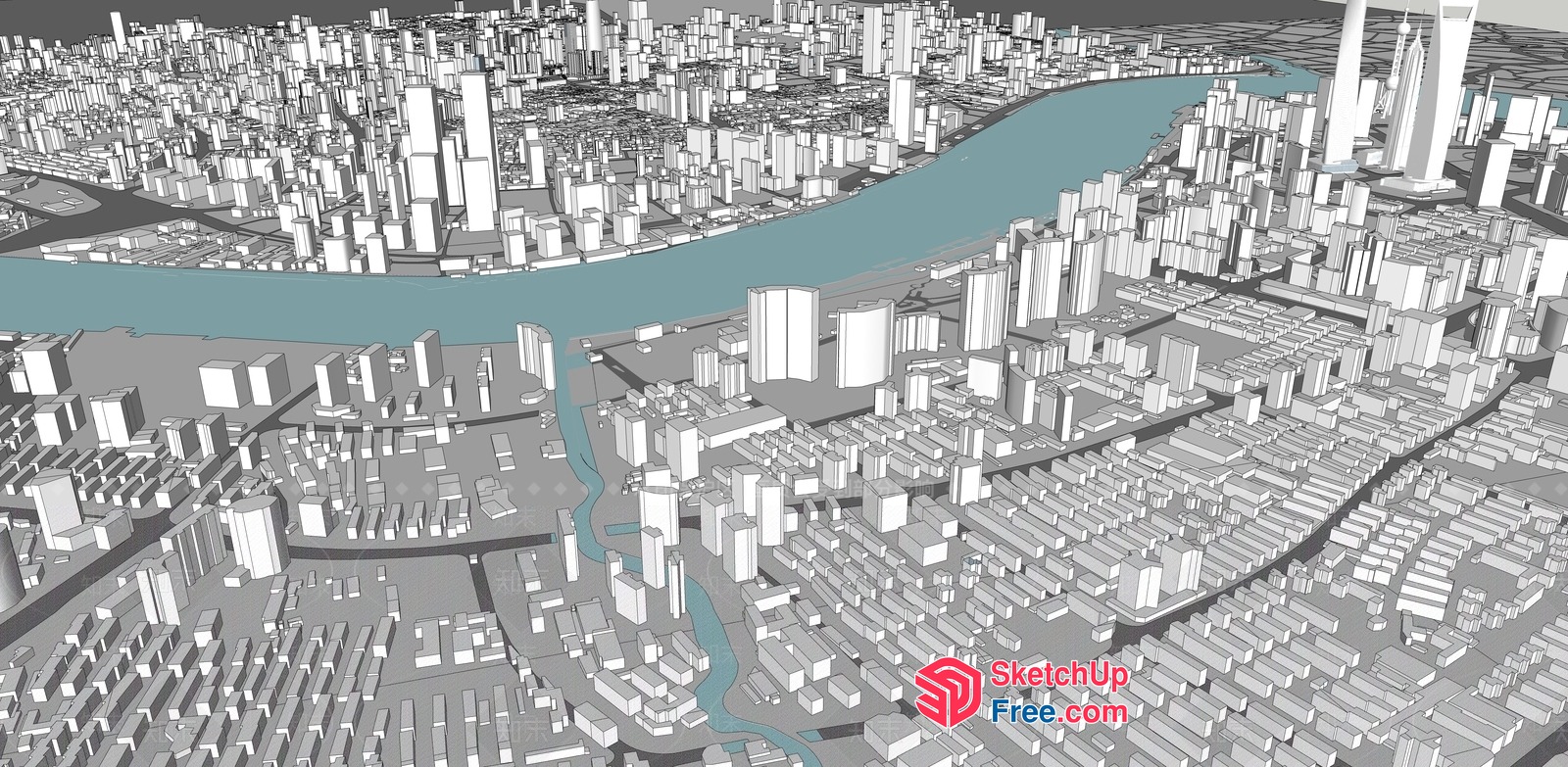3D Cityscape With River And Buildings 3D SketchUp File