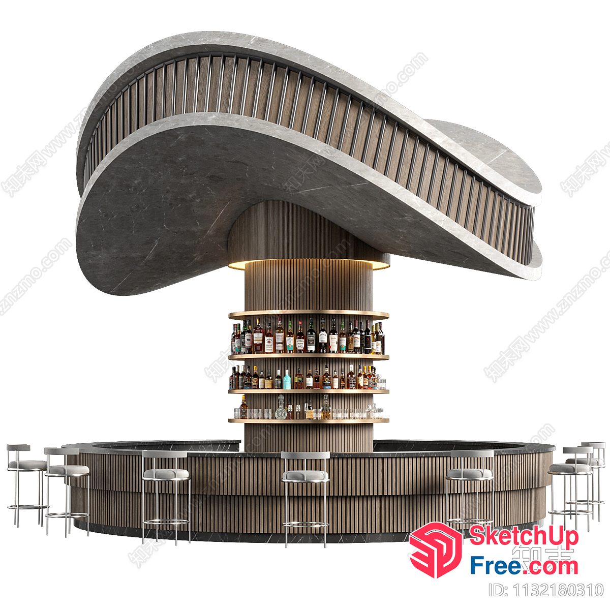 Luxurious Modern Bar Interior With Sleek Staircase 3D SketchUp File