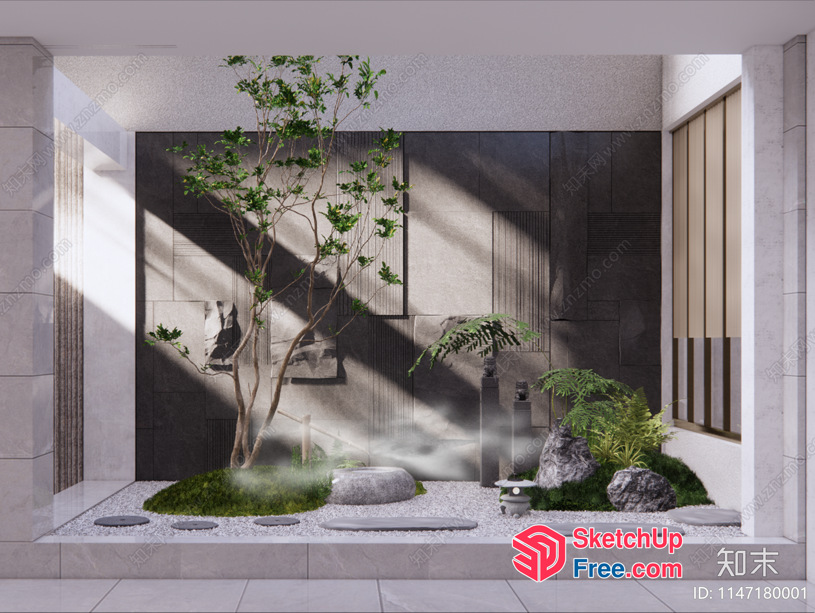 Modern Zen Garden Interior With Natural Stone And Plants 3D SketchUp File
