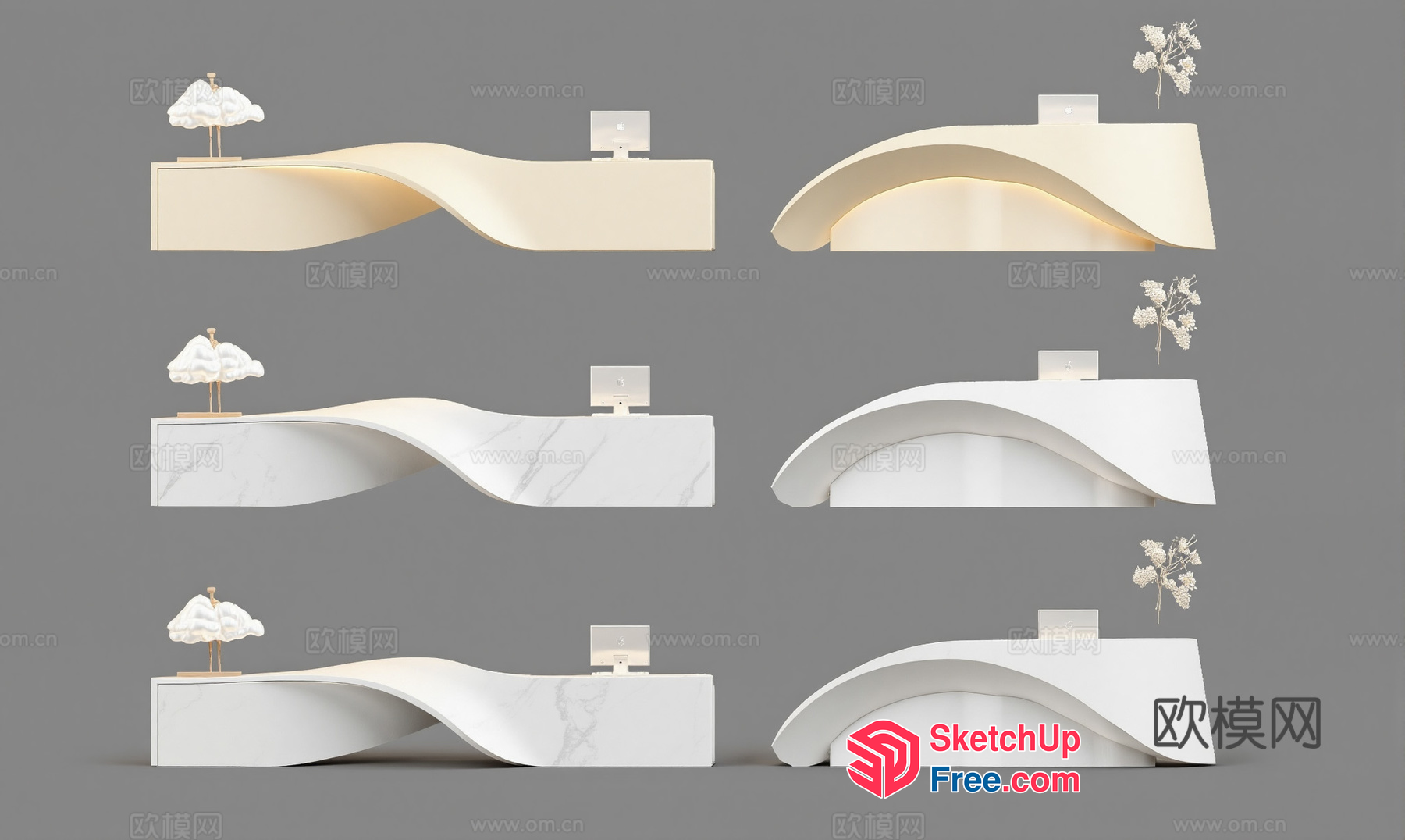 Elegant White Marble And Curved Furniture Collection 3D SketchUp File