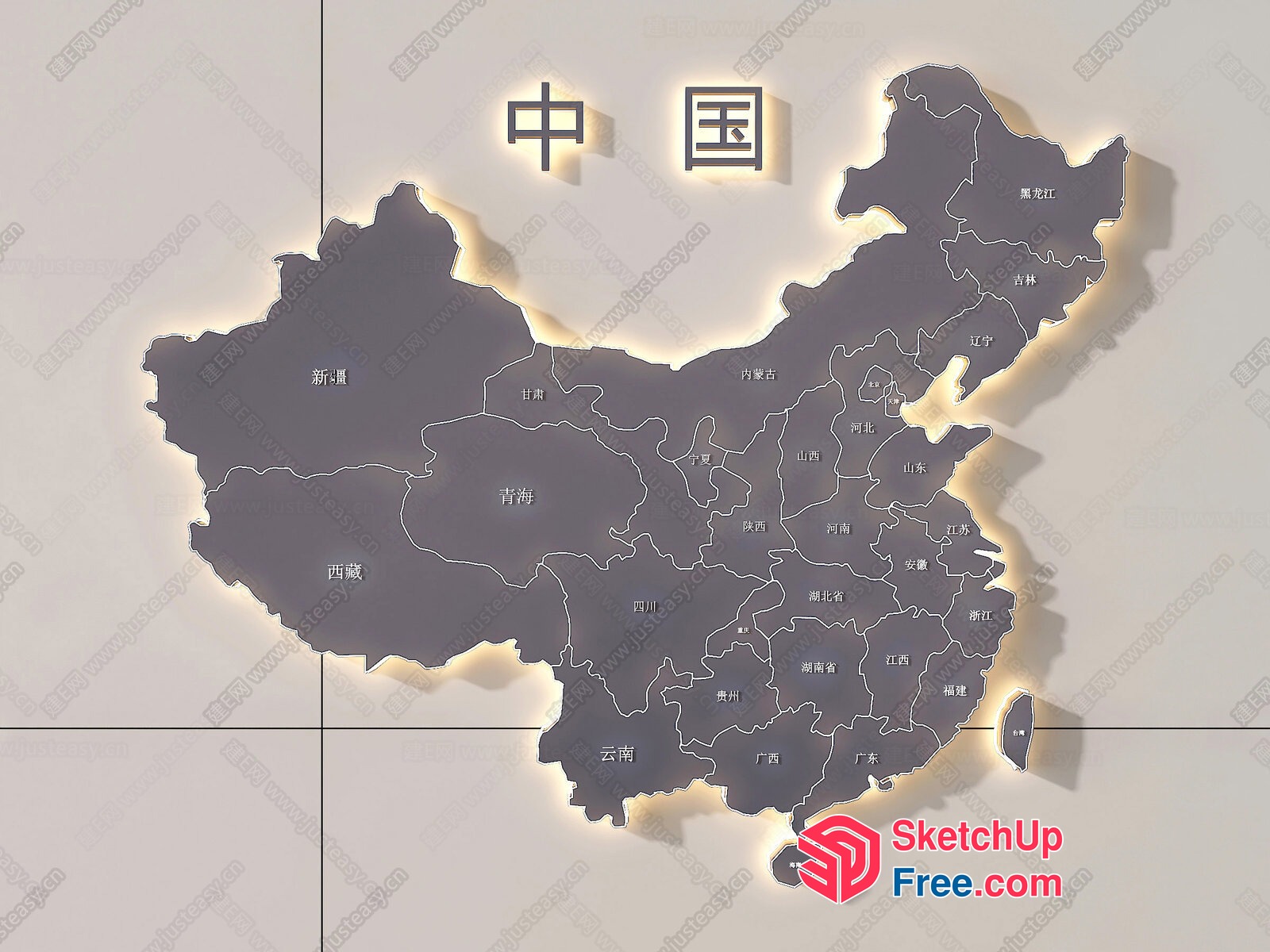 Chinese Map With Grey And White Color Scheme 3D SketchUp File