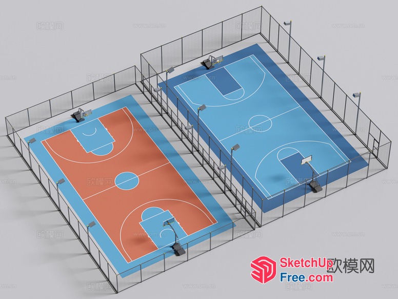 Basketball Court With Fencing 3D SketchUp File