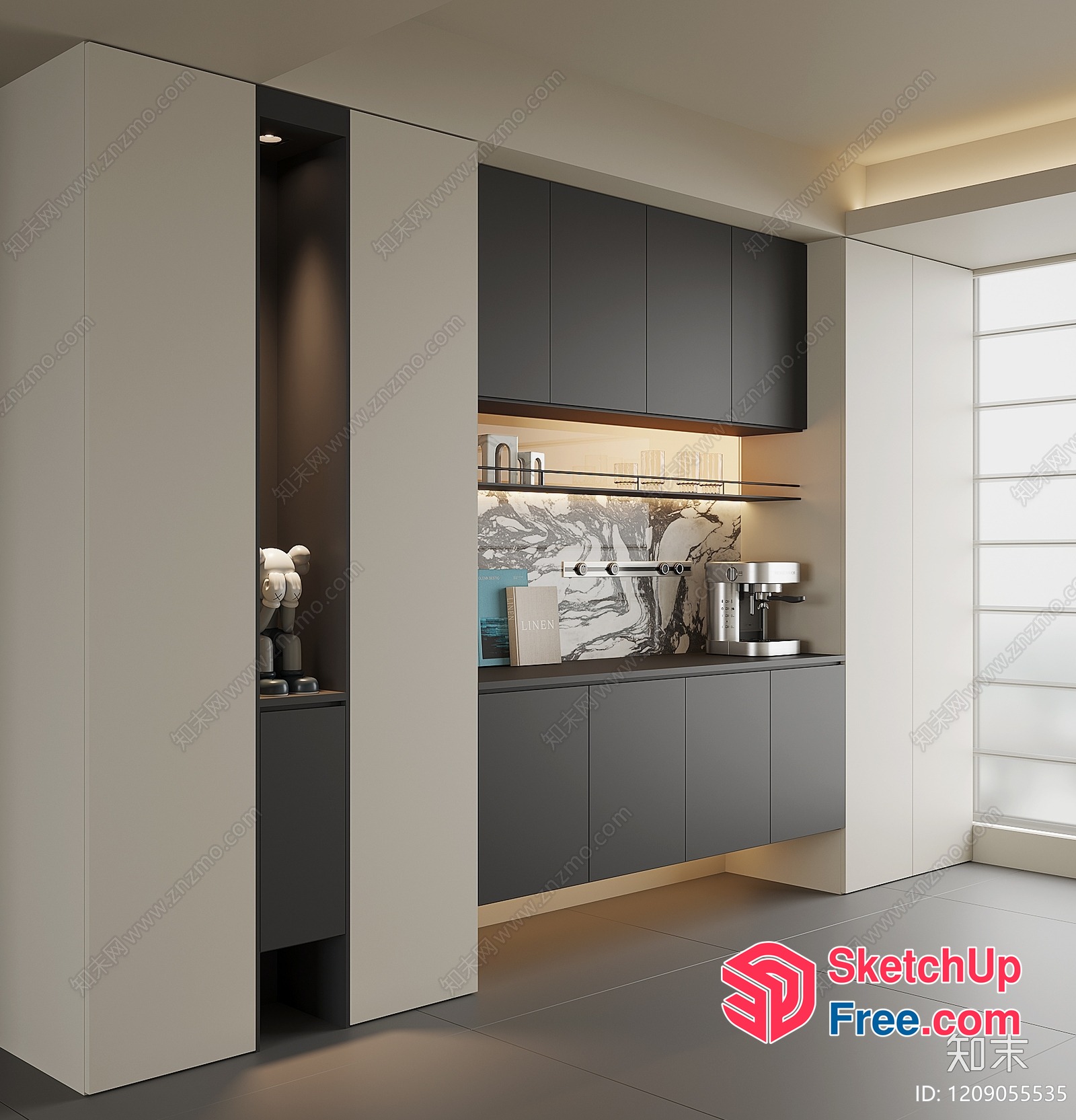 Modern Kitchen Interior With Grey And White Cabinets 3D SketchUp File