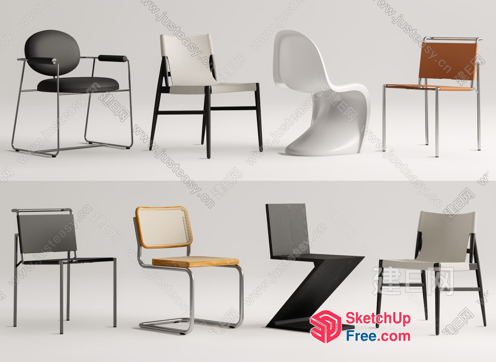 Modern And Contemporary Chairs In Neutral Colors 3D SketchUp File
