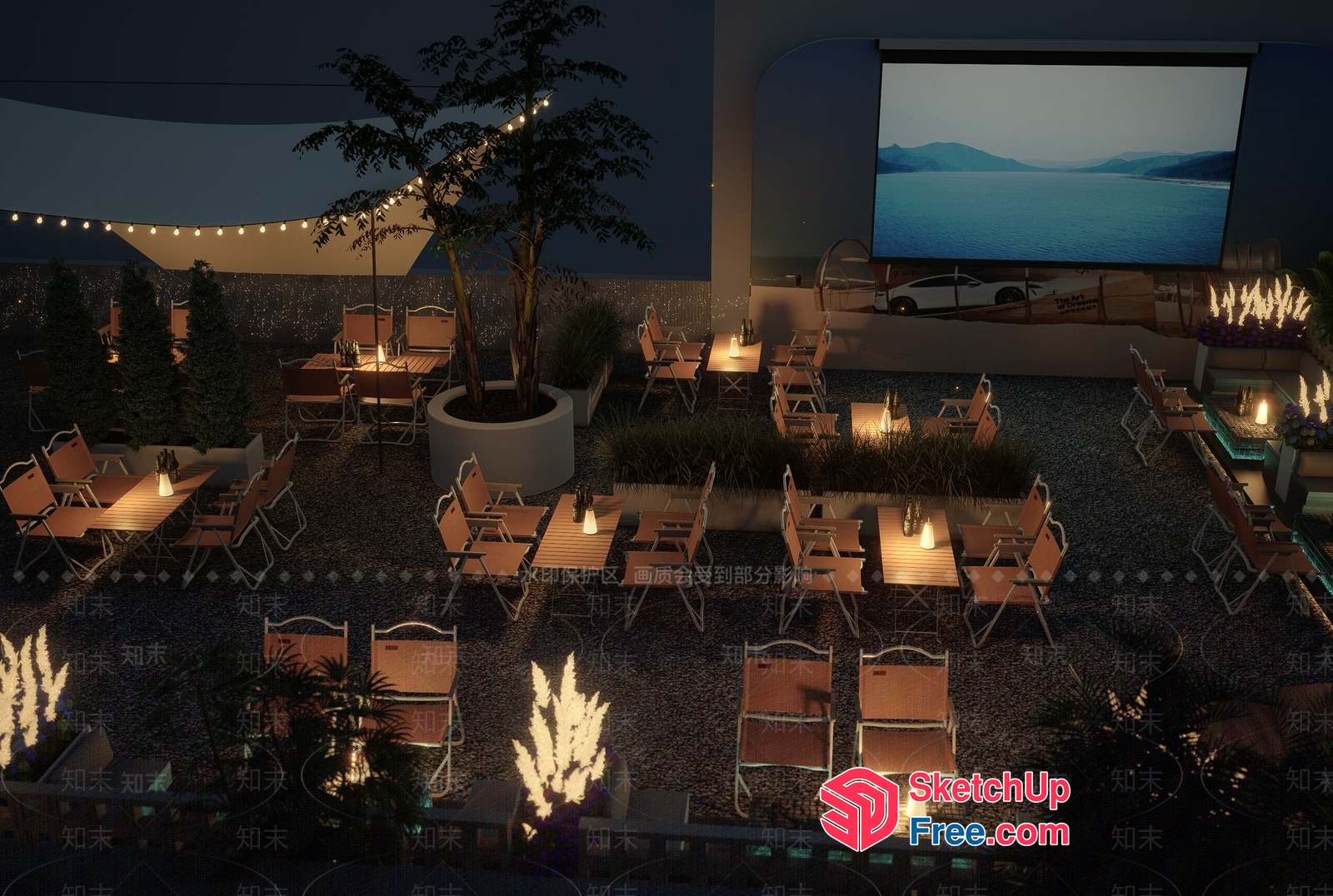 Outdoor Dining Area With Projector Screen 3D SketchUp File