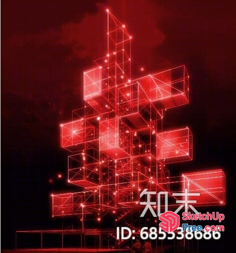 Futuristic Red Neon Staircase With Chinese Characters 3D SketchUp File