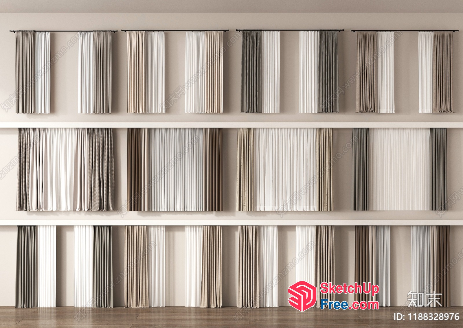 Modern Curtains In Neutral Shades 3D SketchUp File