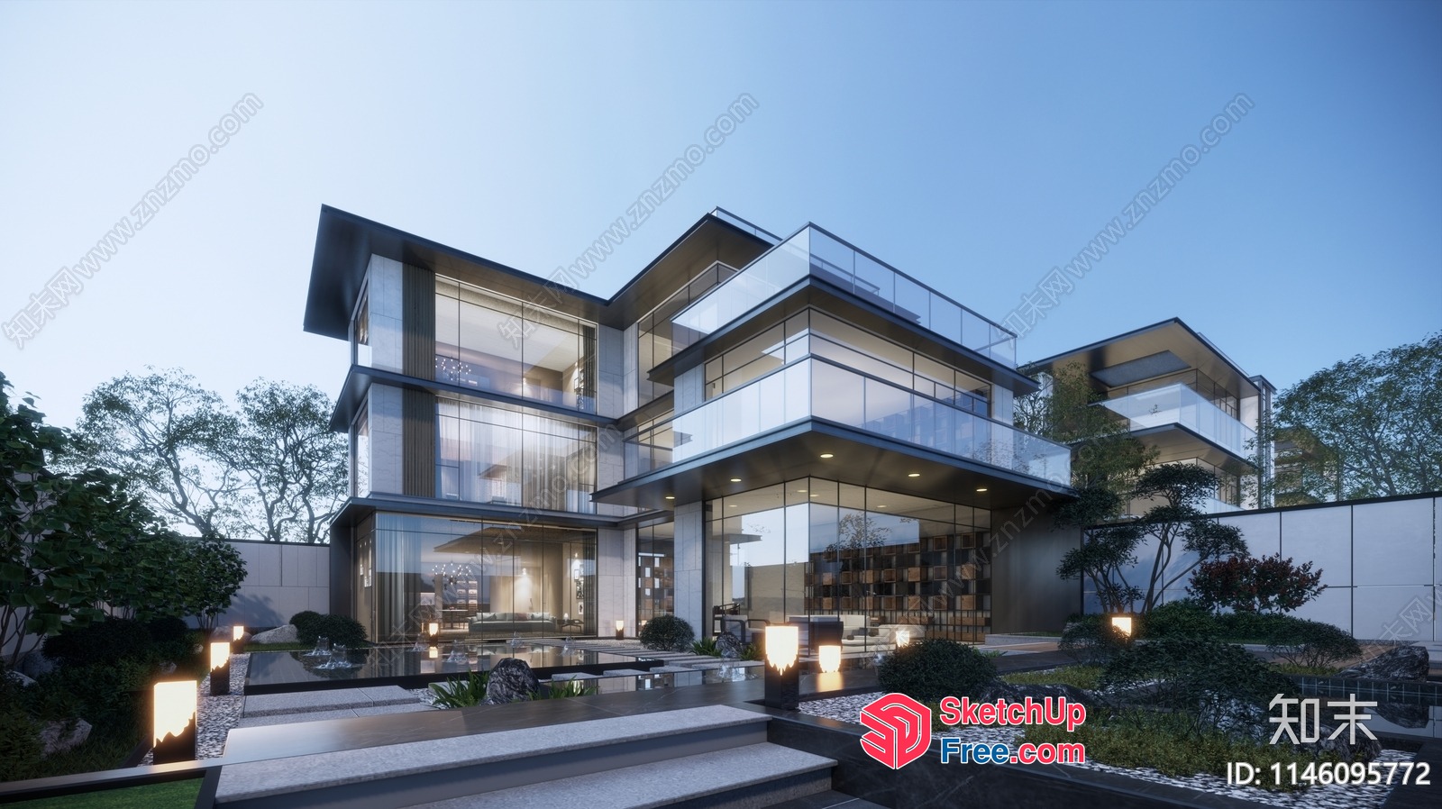 Modern Glass And Steel Villa Exterior 3D SketchUp File