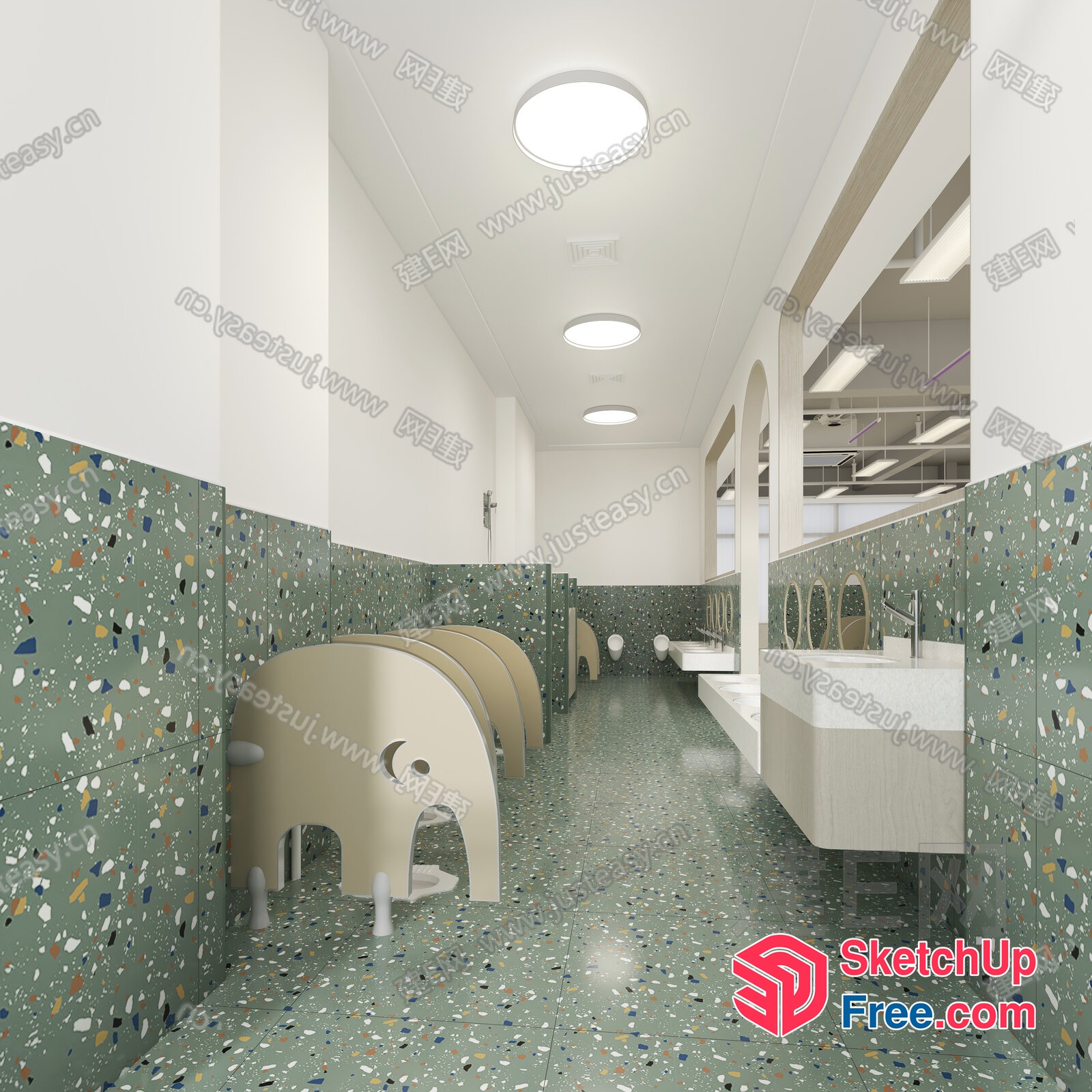 Modern Bathroom With Green Terrazzo Floor And Walls 3D SketchUp File