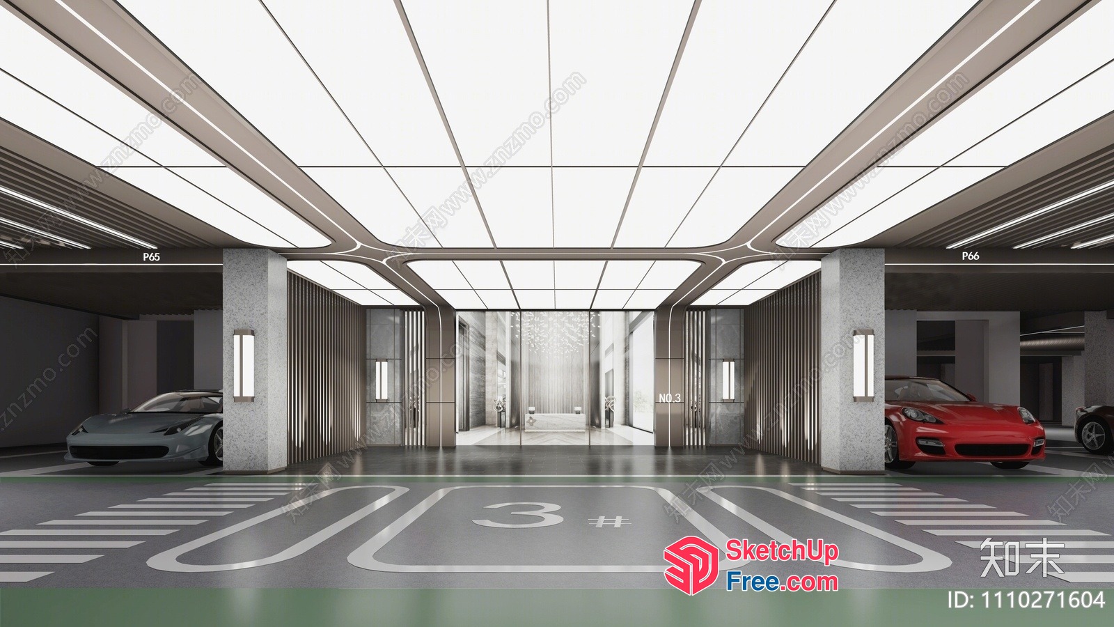 Modern Garage With Cars And Parking Spaces 3D SketchUp File