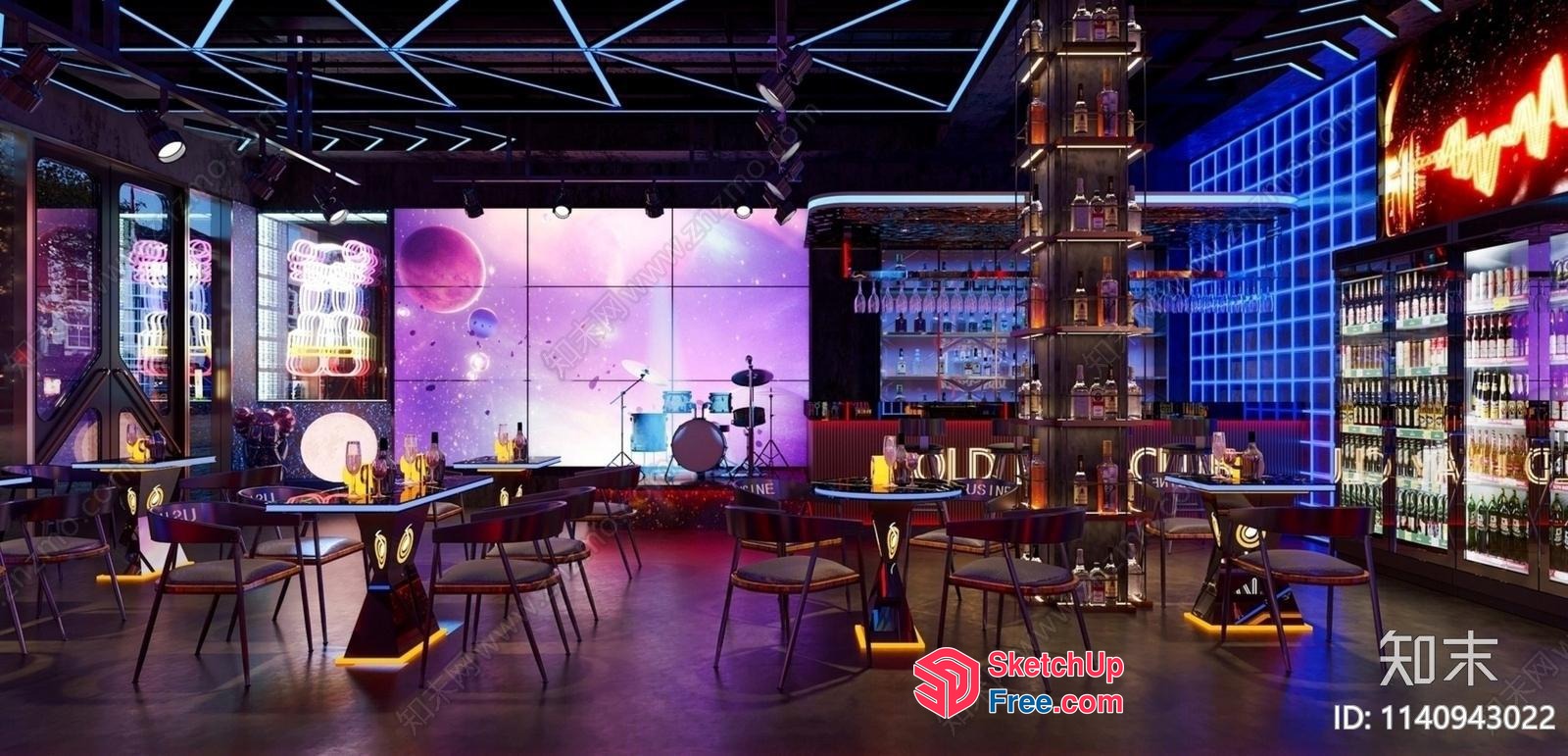 Modern Space-Themed Bar Interior 3D SketchUp File