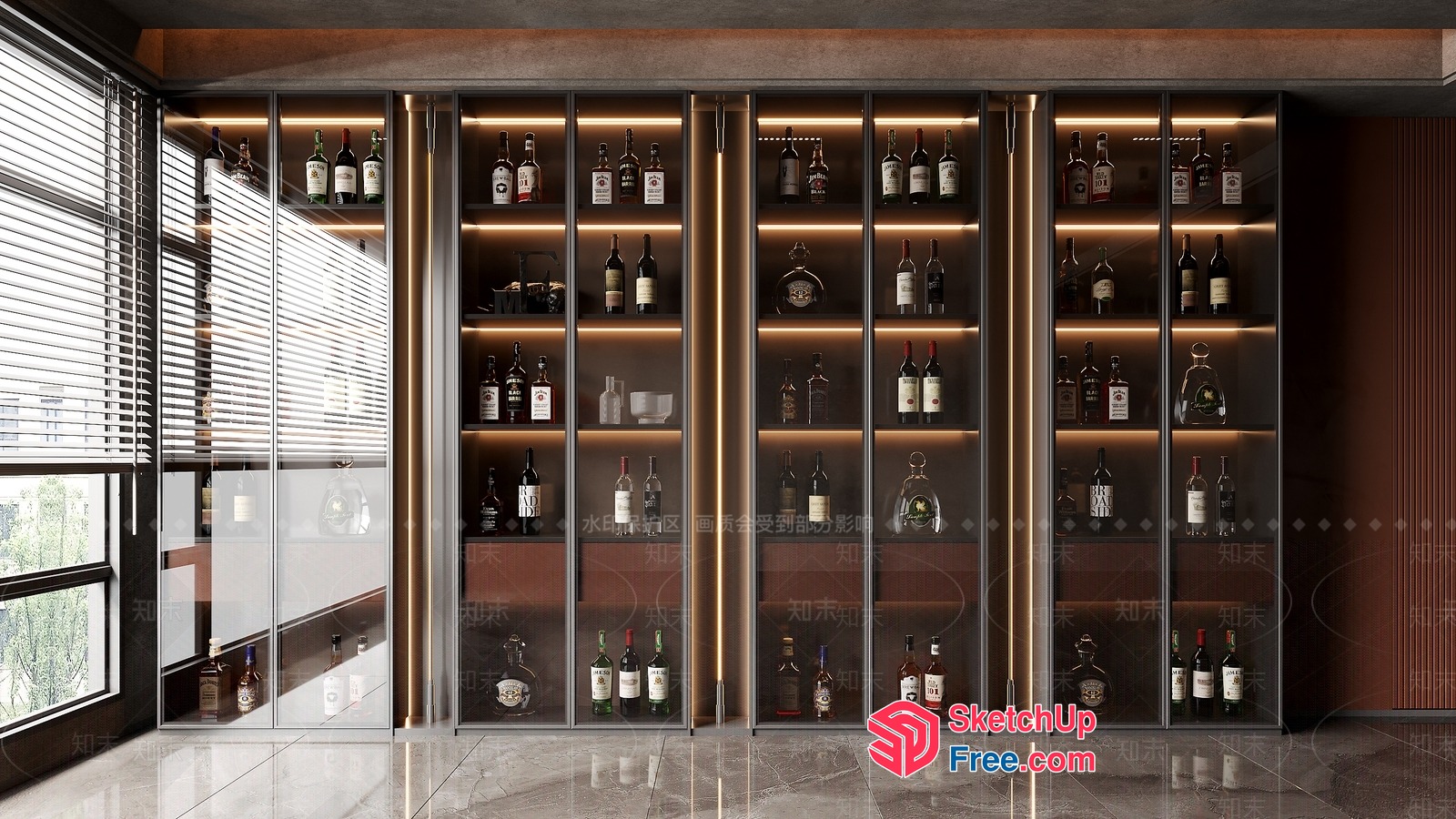 Luxurious Modern Bar Interior With Glass Doors 3D SketchUp File