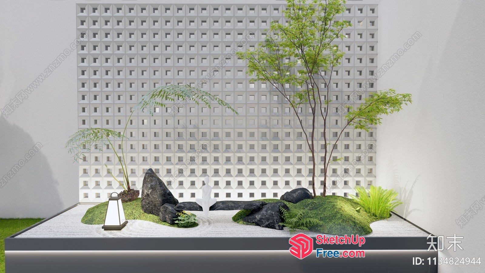 Minimalist Japanese Style Garden With White Sand And Rocks 3D SketchUp File