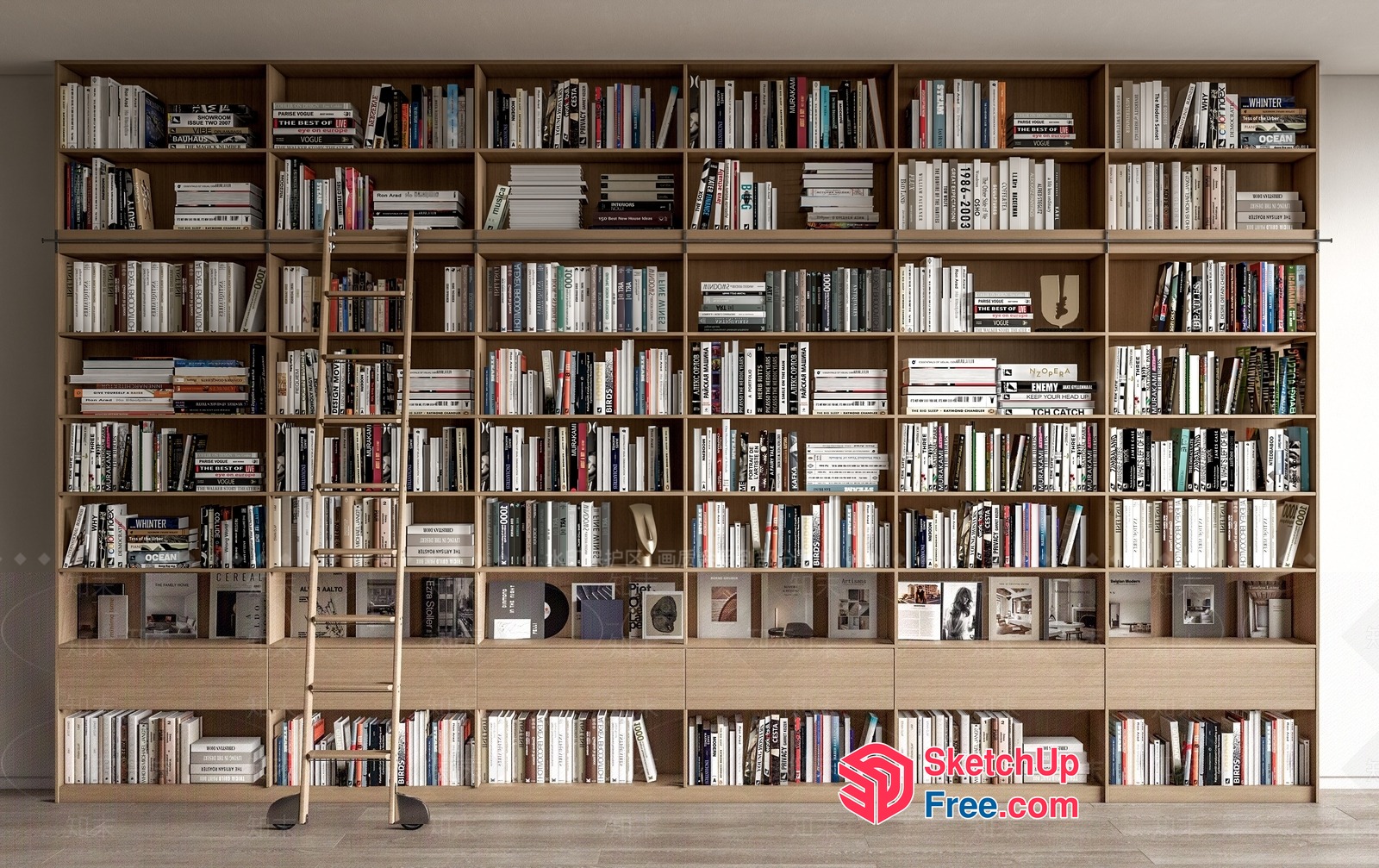 Modern Bookcase Design With Natural Wood Finish 3D SketchUp File