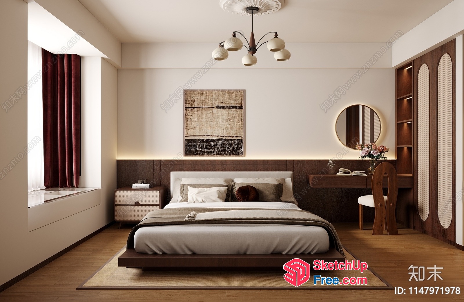 Elegant Modern Bedroom With Wood Accents 3D SketchUp File