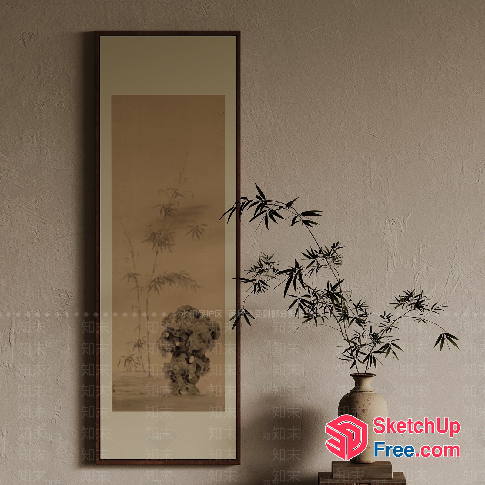 Elegant Japanese-Style Interior With Bamboo Plant And Vase 3D SketchUp File