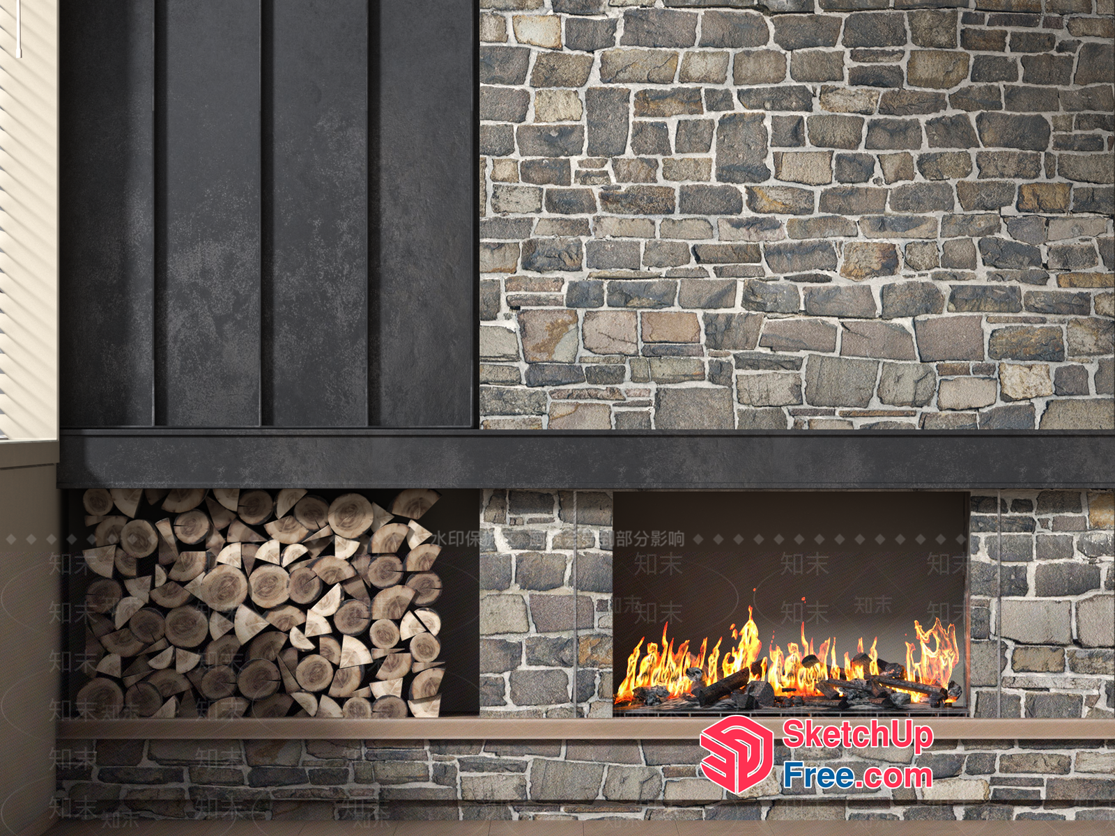 Traditional Fireplace With Stone Surround And Mantel 3D SketchUp File