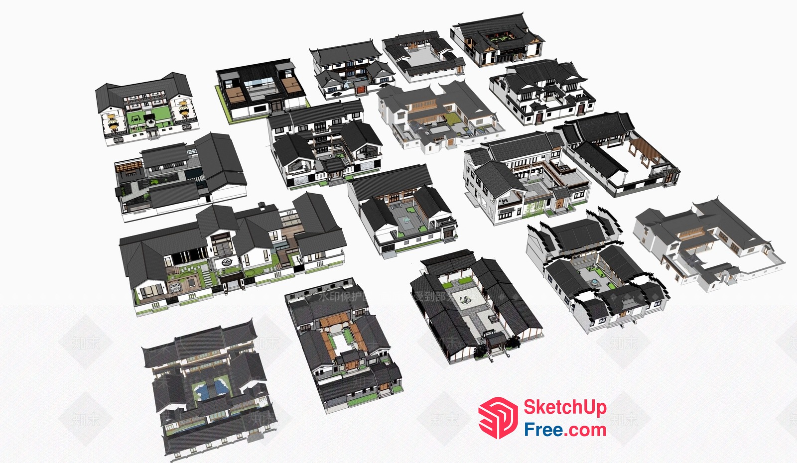 3D Model Of A Chinese-Style Building With Various Rooms And Furniture 3D SketchUp File