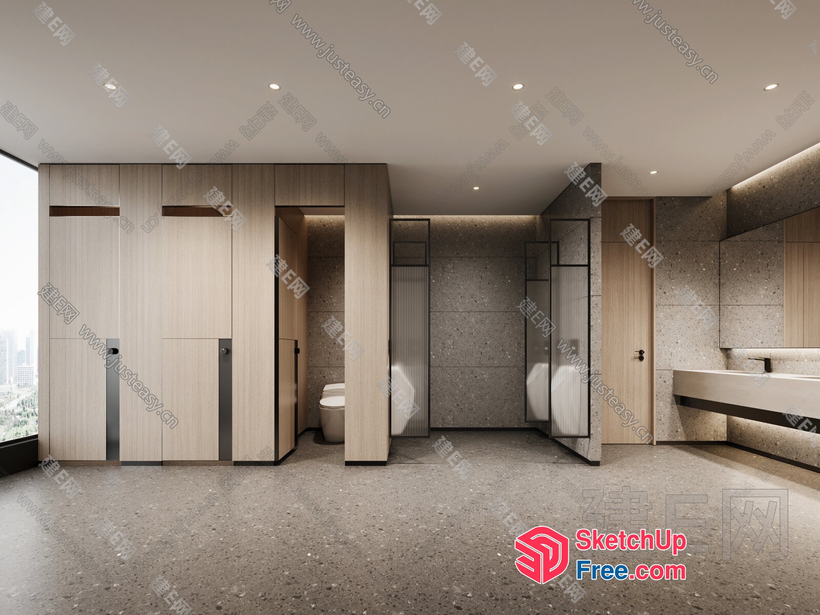 Modern Bathroom Interior With Natural Stone And Wood Accents 3D SketchUp File