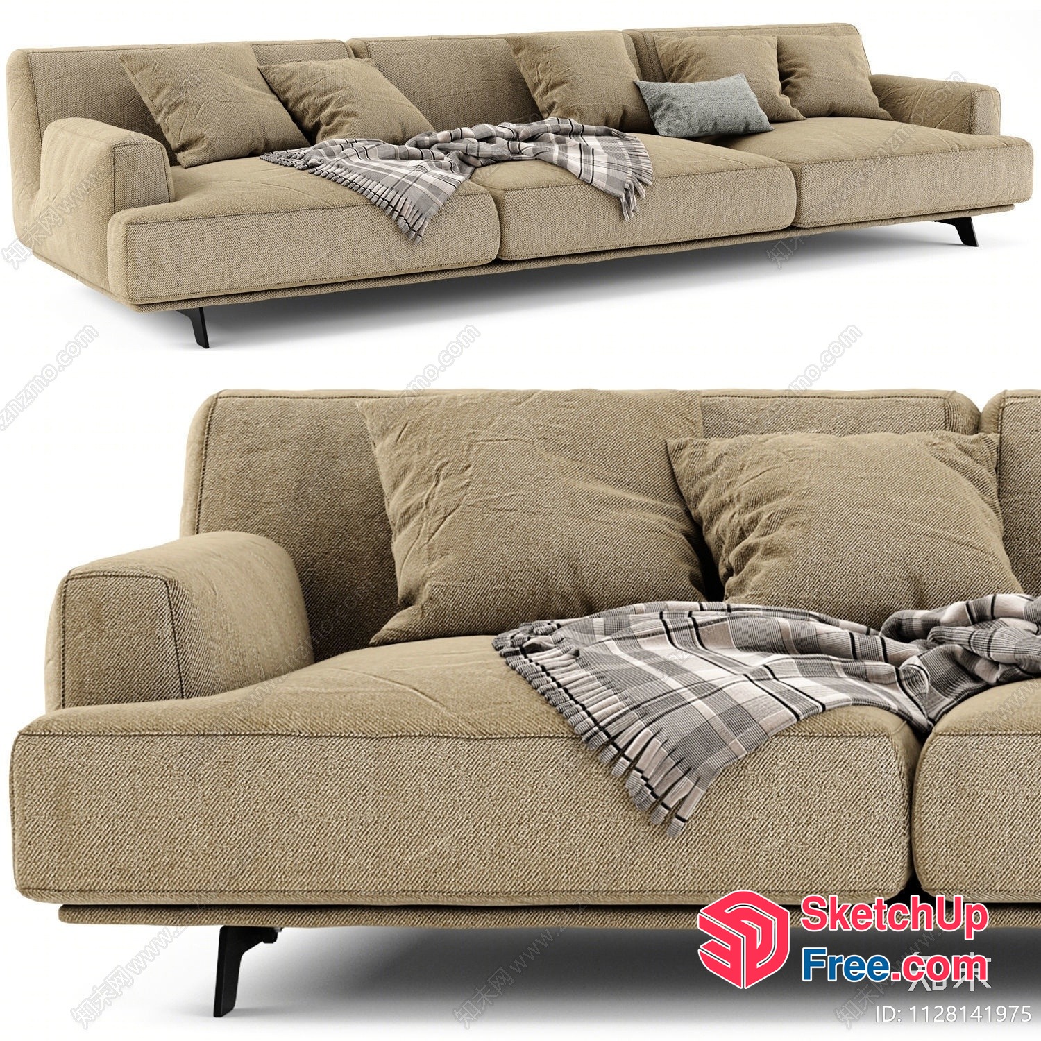 Beige Sofa With Pillows And Blanket 3D SketchUp File