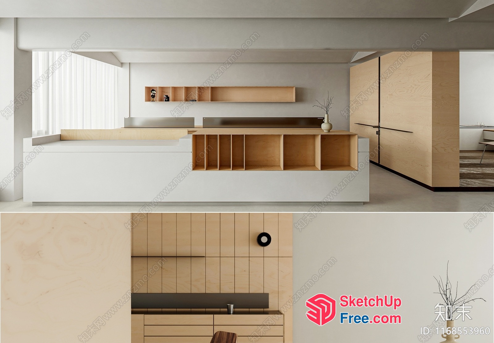 Modern Minimalist Kitchen Interior With Sleek White And Wood Accents 3D SketchUp File