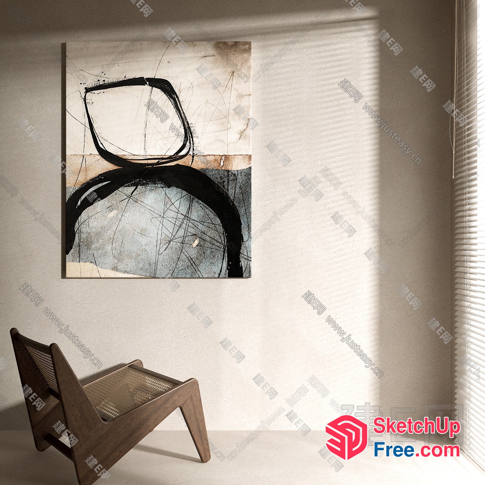 Minimalist Artwork In A Neutral-Toned Room 3D SketchUp File