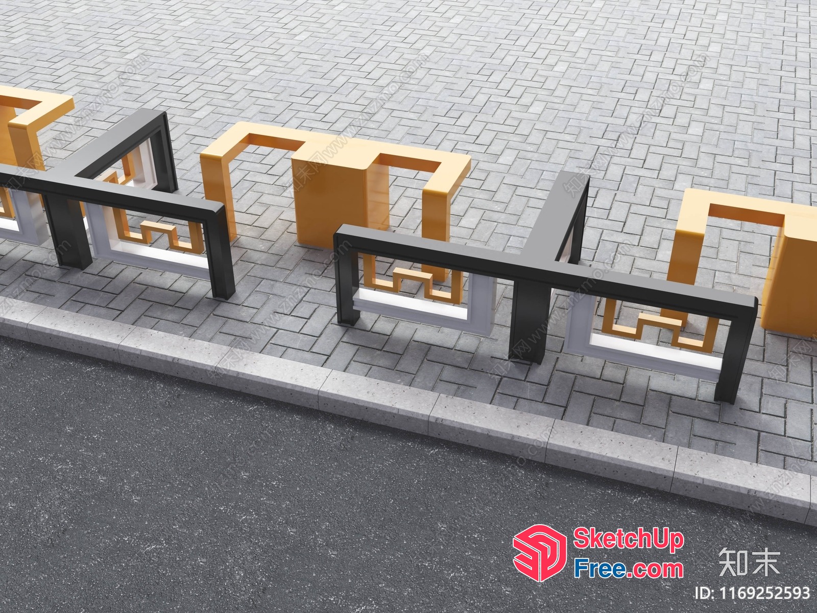 Railing And Pillar Design For Commercial Street 3D SketchUp File