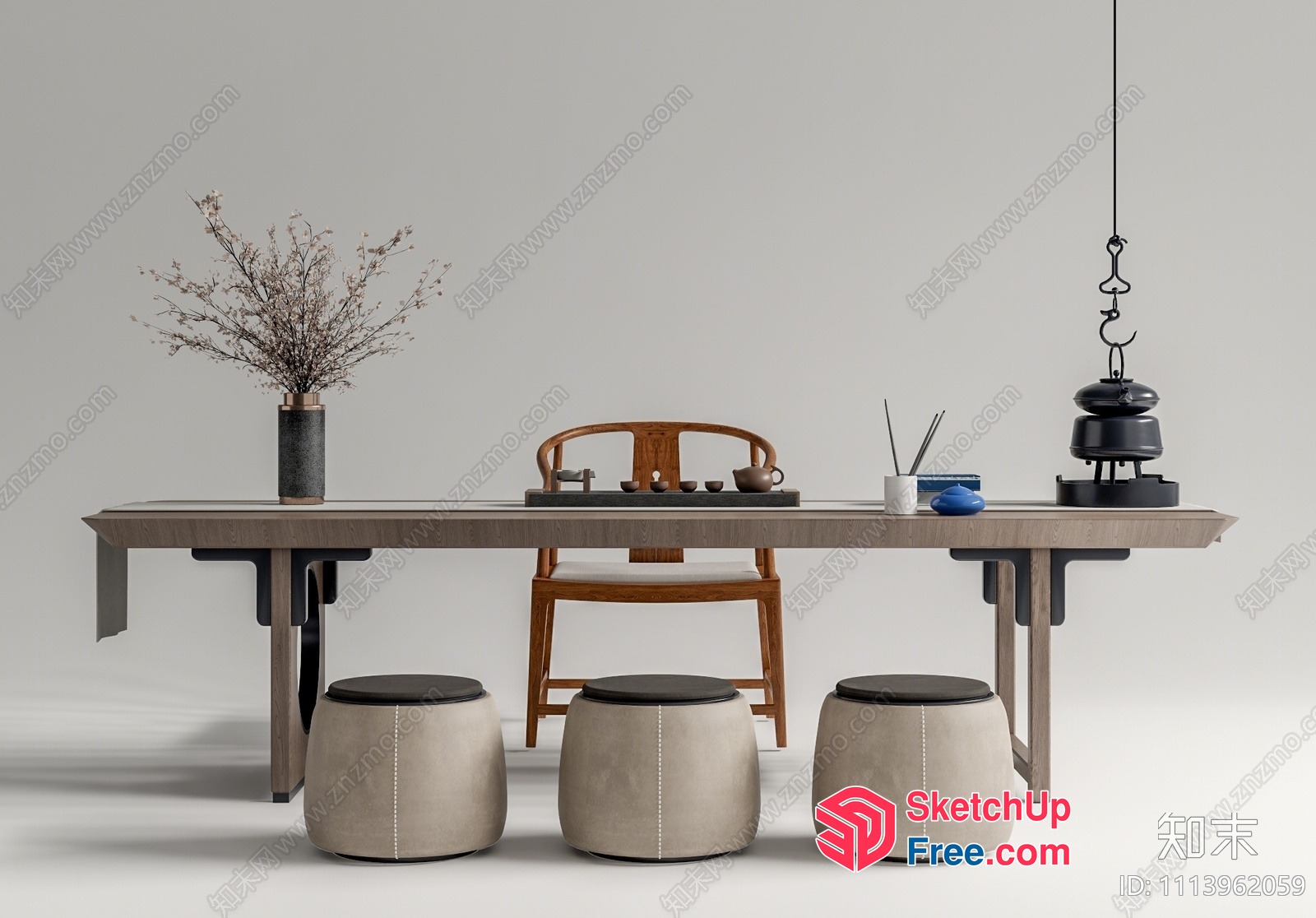 Modern Japanese-Style Tea Table Setting 3D SketchUp File