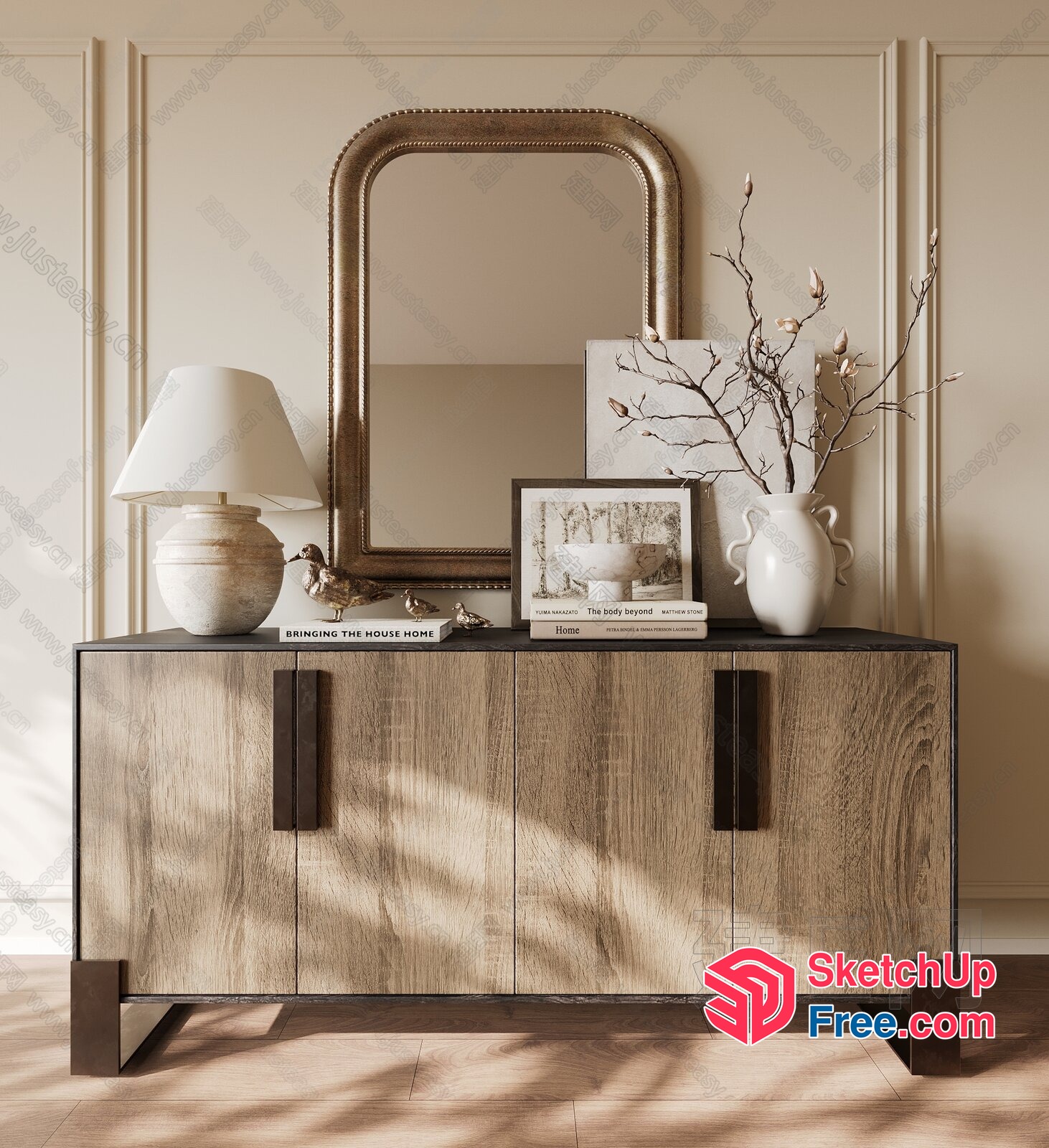 Elegant Creamy Style Sideboard With Modern Touch 3D SketchUp File