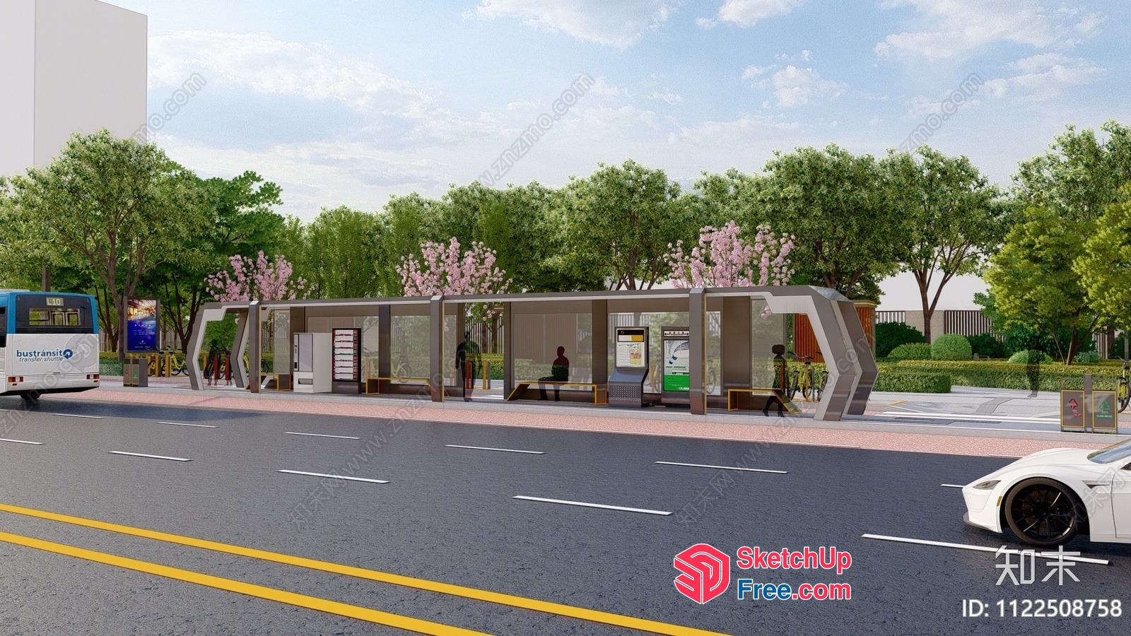 Bus Stop Rendering With Modern Architecture And Natural Elements 3D SketchUp File