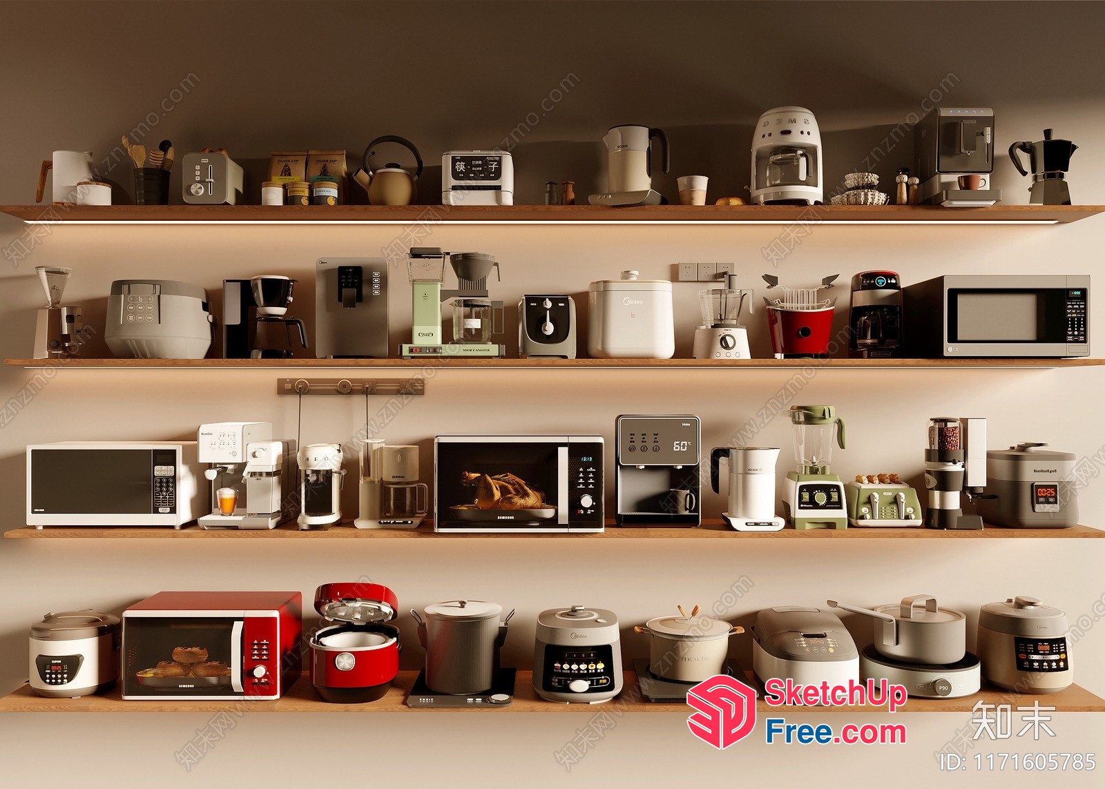 Kitchen Appliances Displayed On Shelves 3D SketchUp File
