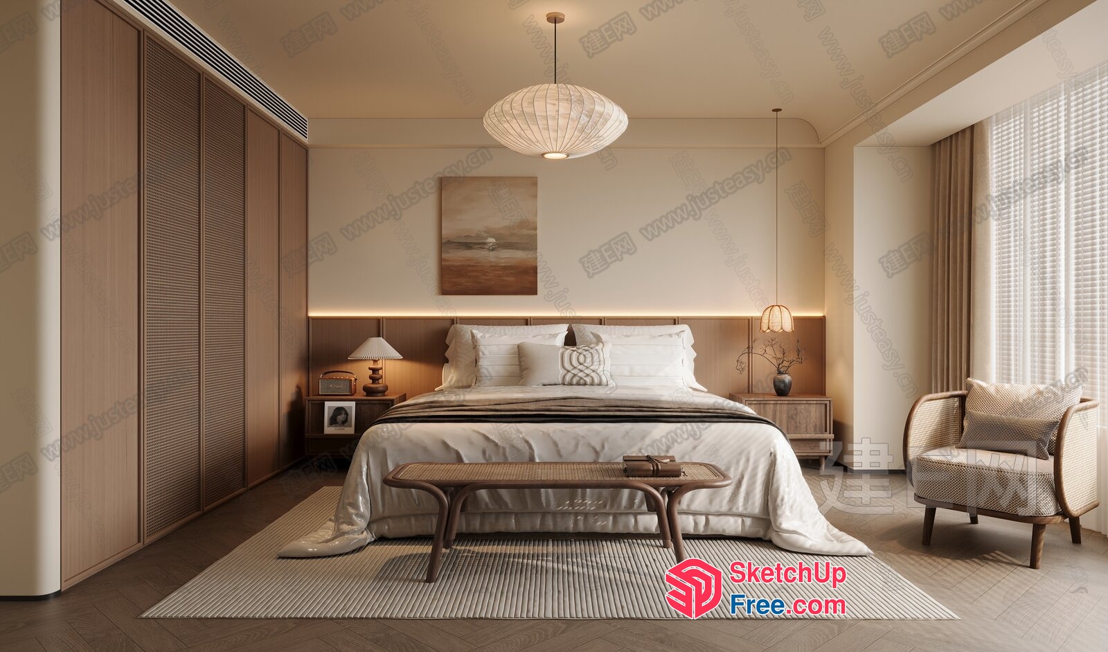 Elegant Modern Japanese Style Bedroom 3D SketchUp File