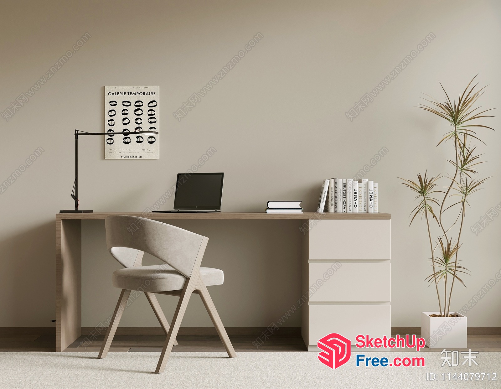 Minimalist Home Office Space With Modern Furniture And Decor 3D SketchUp File