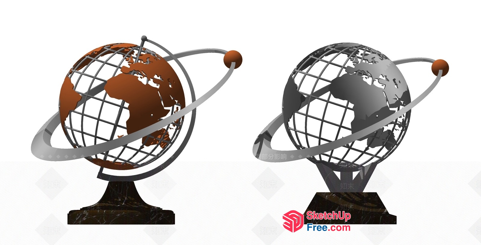 Two Globes On Marble Bases 3D SketchUp File
