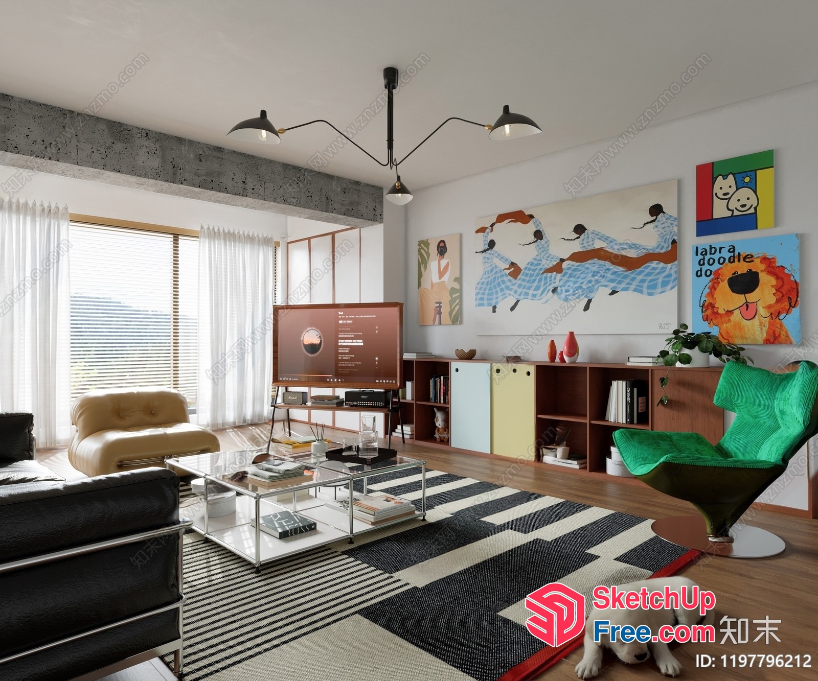 Modern Living Room With A Mix Of Artistic And Functional Elements 3D SketchUp File