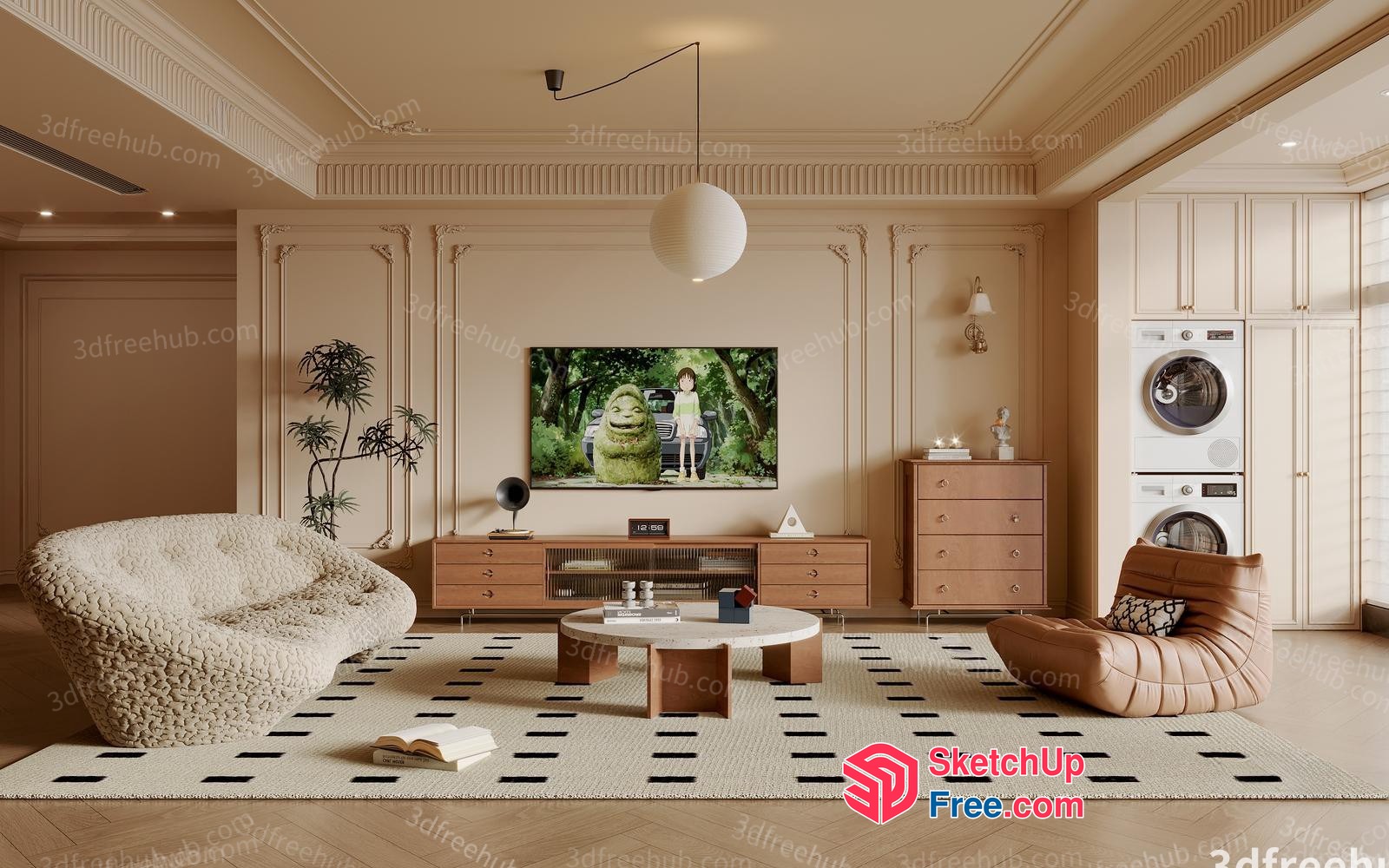 Elegant Living Room With Modern Furniture And Tv 3D SketchUp File