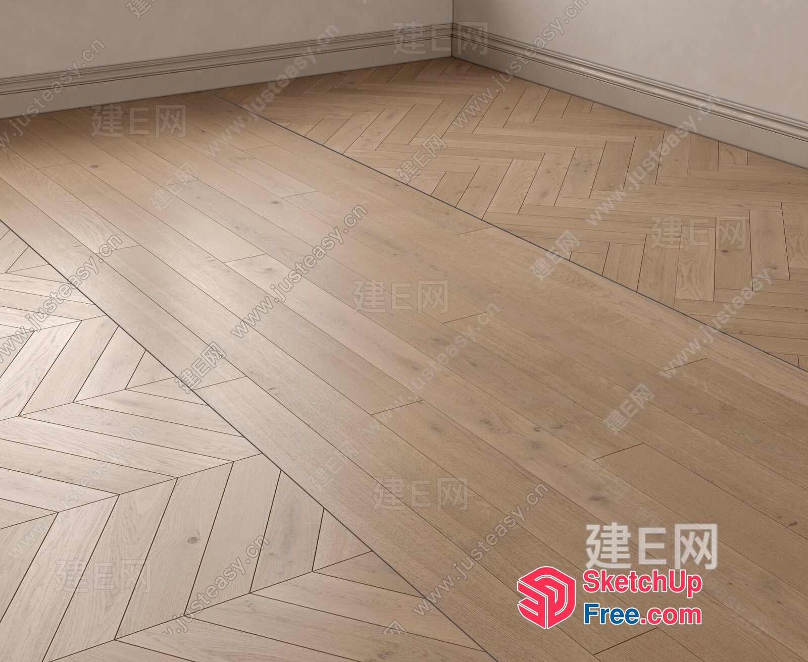 Light Wood Floor Herringbone Pattern 3D SketchUp File