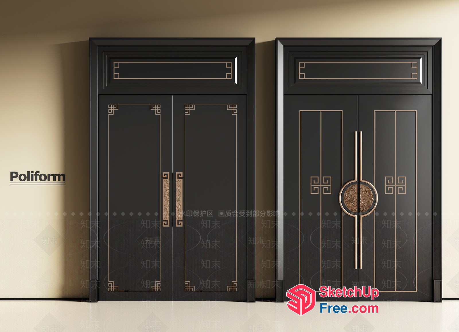 Decorative Double Door With Gold Accents 3D SketchUp File