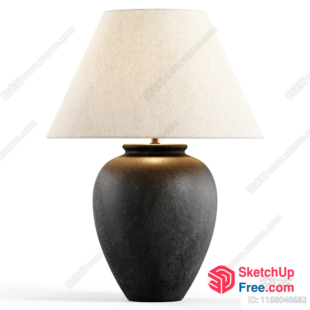 Elegant Japanese-Style Table Lamp With Textured Gray Vase 3D SketchUp File